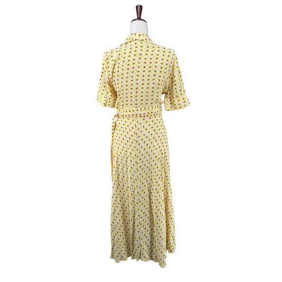 Ganni Crepe Yellow Daisy Floral Midi Wrap Dress 40 V Neck Viscose Tie Waist - Picture 3 of 14